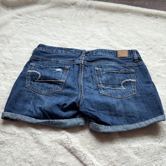 American Eagle Distressed Jean Shorts | Rolled Hem | Classic Blue Denim - Picture 2 of 7